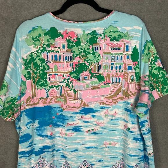 Talbots Top Womens 3X Pink Short Sleeve Tropical Resort Preppy Stretch Comfort - Picture 5 of 13